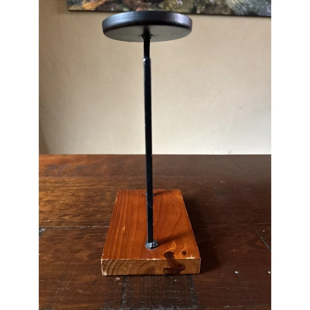 Pier 1 Pillar Candle Holder Stand Iron‎ & Wood Arts & Crafts Style 9